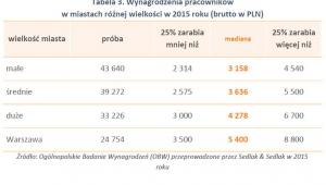 Wynagrodzenia pracowników w miastach różnej wielkości w 2015 roku